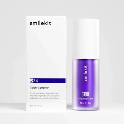 紫色牙膏清洁口腔跨境V34 smilekit 美白牙齿Colour按压瓶矫正液